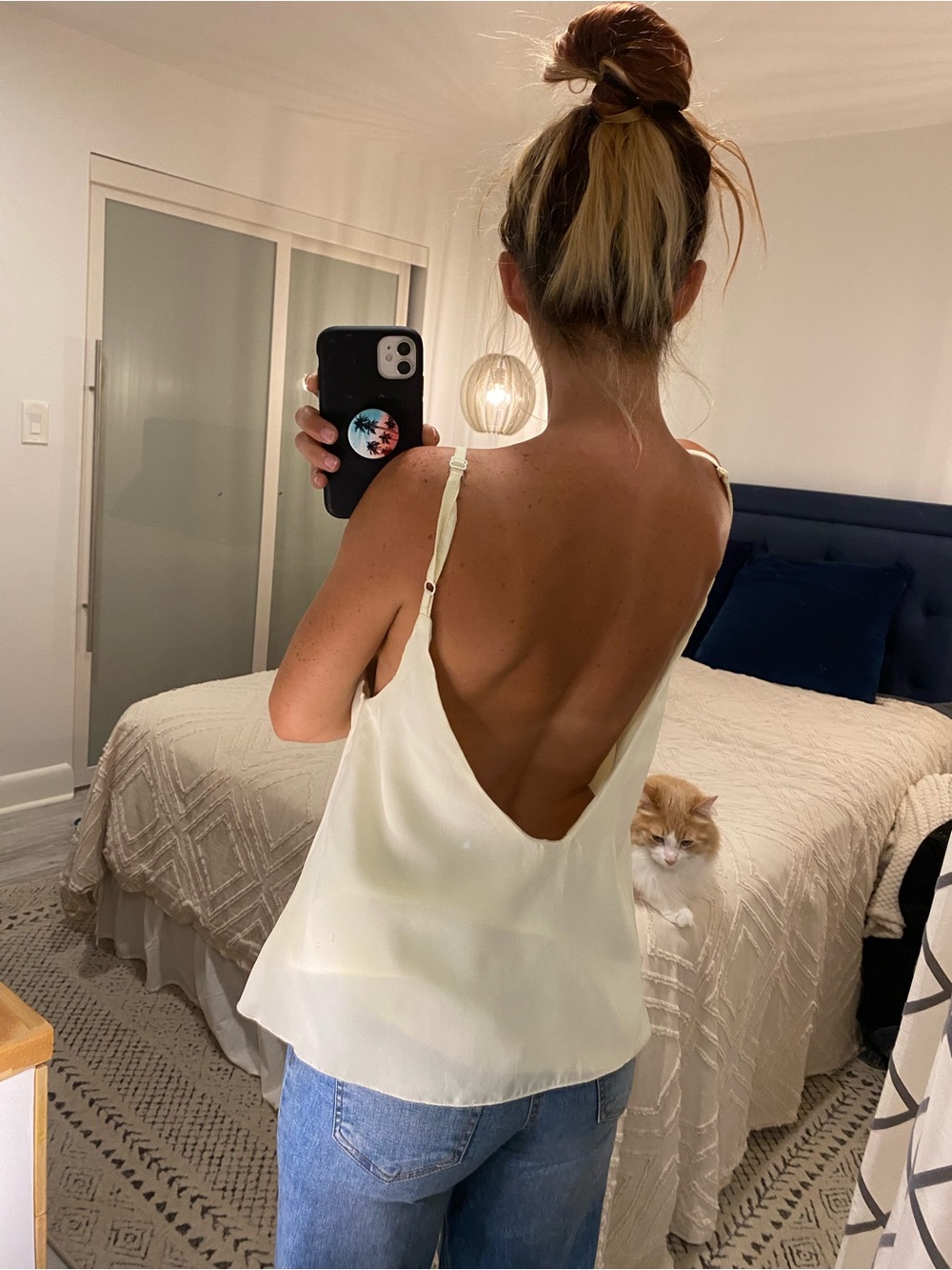 Tobi Cream Satin Low Back Cami
